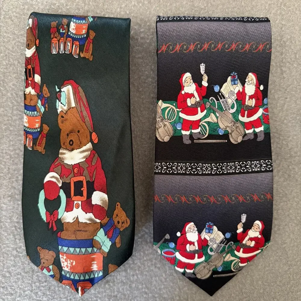 Ties 2 Neckties Christmas Holiday Santa Bear